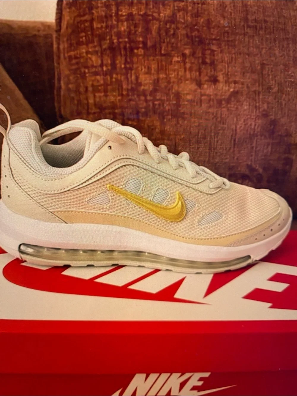 Nike Women’s Cream Mesh Air Max Sneaker with Yellow Swoosh